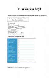 English Worksheet: If a were a boy (SONG)