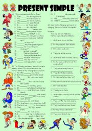 English Worksheet: Exercises on Present Simple Tense (Editable with Key)