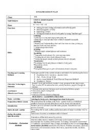 English Worksheet: lesson plan body parts