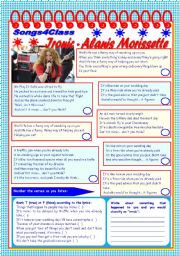 English Worksheet: Songs4Class: Ironic  Alanis Morissette  listening + comprehension [4 tasks + tasks suggested] ((2 pages)) ***editable