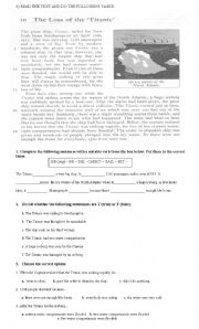 English Worksheet: The Loss of the Titanic