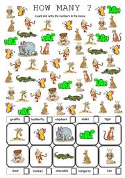 English Worksheet: wild animals how many are there?