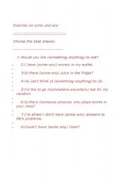 English Worksheet: activity on some and any