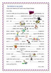 English Worksheet: Invite your friend at your birthday party