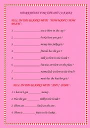 English Worksheet: How many -How much  some -any  a few -a little