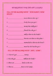 English Worksheet: How many -How much  some -any  a few -a little