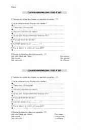 English worksheet: Classroom English test