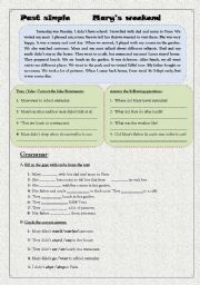 English Worksheet: Reading (Past simple in context) !! (2 pages)