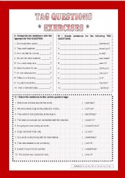 English Worksheet: Exercises - Tag Questions