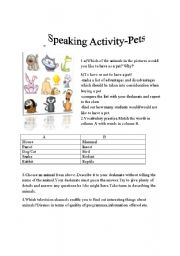 English worksheet: Speaking Activity-Pets