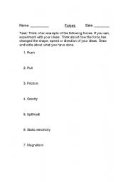 English Worksheet: Science: Forces