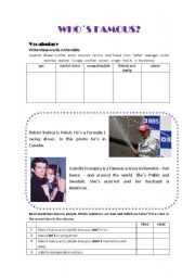 English worksheet: Whos famous? Verb to be