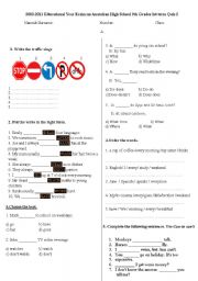 English Worksheet: quiz for 9th grades