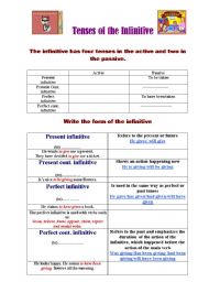 English Worksheet: Tenses of the infinitive