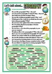 English Worksheet: LETS TALK ABOUT GEOGRAPHY (SPEAKING SERIES 89)