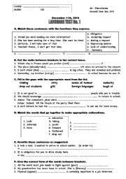 test for 2nd year bac students using TICKET TO ENGLISH in Morocco.First term