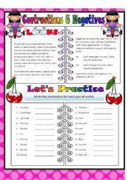 English Worksheet: Contractions & Negatives