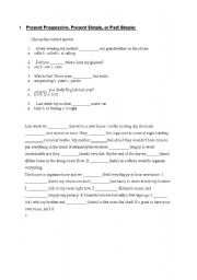 English Worksheet: present simple, present progressive or past simple