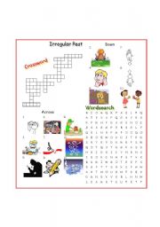 English Worksheet: Past simple(irregular)- crossword and wordsearch