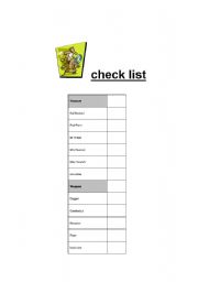 English worksheet: Clue game checklist and printables items