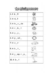 English Worksheet: The missing letters