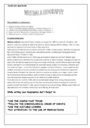 English Worksheet: writinga biography