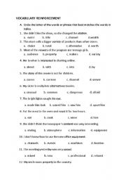 English worksheet: vocabulary reinforcement