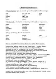 English Worksheet: A Musical Questionnaire