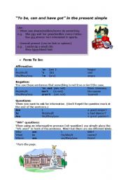 English Worksheet: How to use  the Present Simple of: To be, can and have got/has got