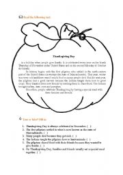 English Worksheet: Thanksgivind Reading Sheet