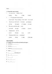 English worksheet: Test:School facilities, pharsal verbs: take up, take part, take place