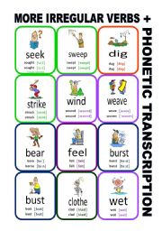 English Worksheet: Set10: Irregular verbs cards + phonetic transcription