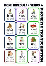 English Worksheet: Set11: Irregular verbs cards + phonetic transcription