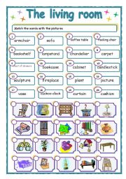 English Worksheet: The living room - matching exercise