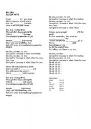 English worksheet: lyrics_no one_Alicia keys