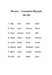 English Worksheet: Consonant Digraphs
