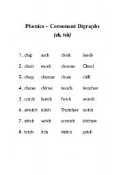 English worksheet: Consonant Digraphs