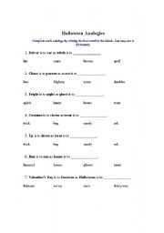 English worksheet: Halloween Analogies