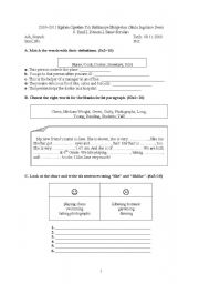English Worksheet: First Examination for 6th Grade Learners