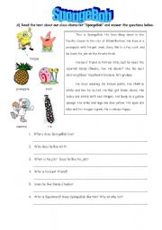 English Worksheet: Reading about  SpongeBob