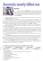 English Worksheet: Text comprehension about Eating disorders