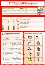 English Worksheet: FUTURE- WILL-AFFIRMATIVE