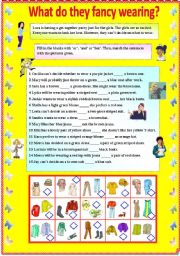 English Worksheet: What do they fancy wearing? - Conjunctions - and, or , but (with B/W and answer key)