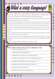 English Worksheet: What a crazy language!  comprehension, vocabulary and grammar (irregular plurals) [3 tasks + suggested tasks] ((2 pages)) ***editable