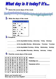 English Worksheet: What day is it today? Its...