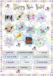 English Worksheet: New Year set 1  - matching exercise (editable)