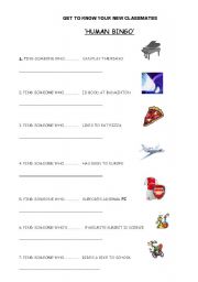 English Worksheet: Human Bingo - Get to Know your new Classmates