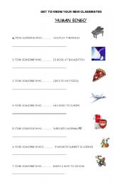 English worksheet: Human Bingo - Get to Know your new Classmates