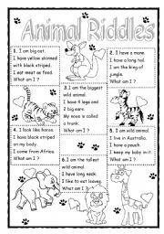 English Worksheet: Animal Riddles