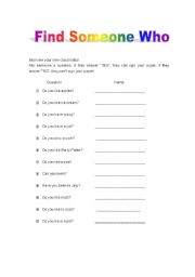 English worksheet: Find Someone Who - Interview Game